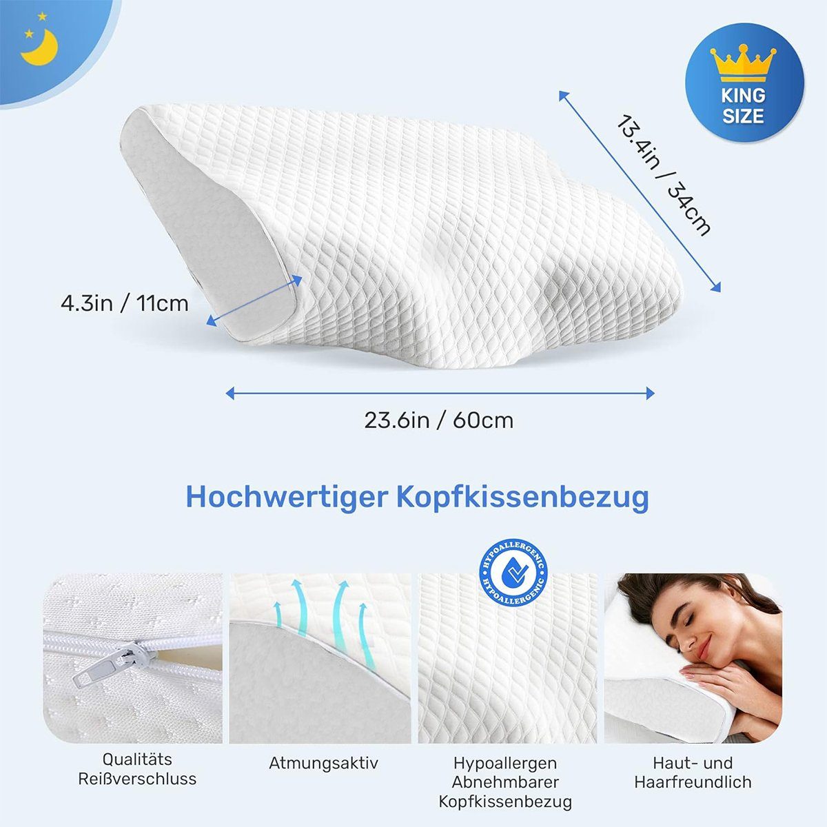 Nackenstützkissen Nackenkissen,Memory-Schaum-Kissen,Langsamer Rückprall,50*30*10cm, Hikeren