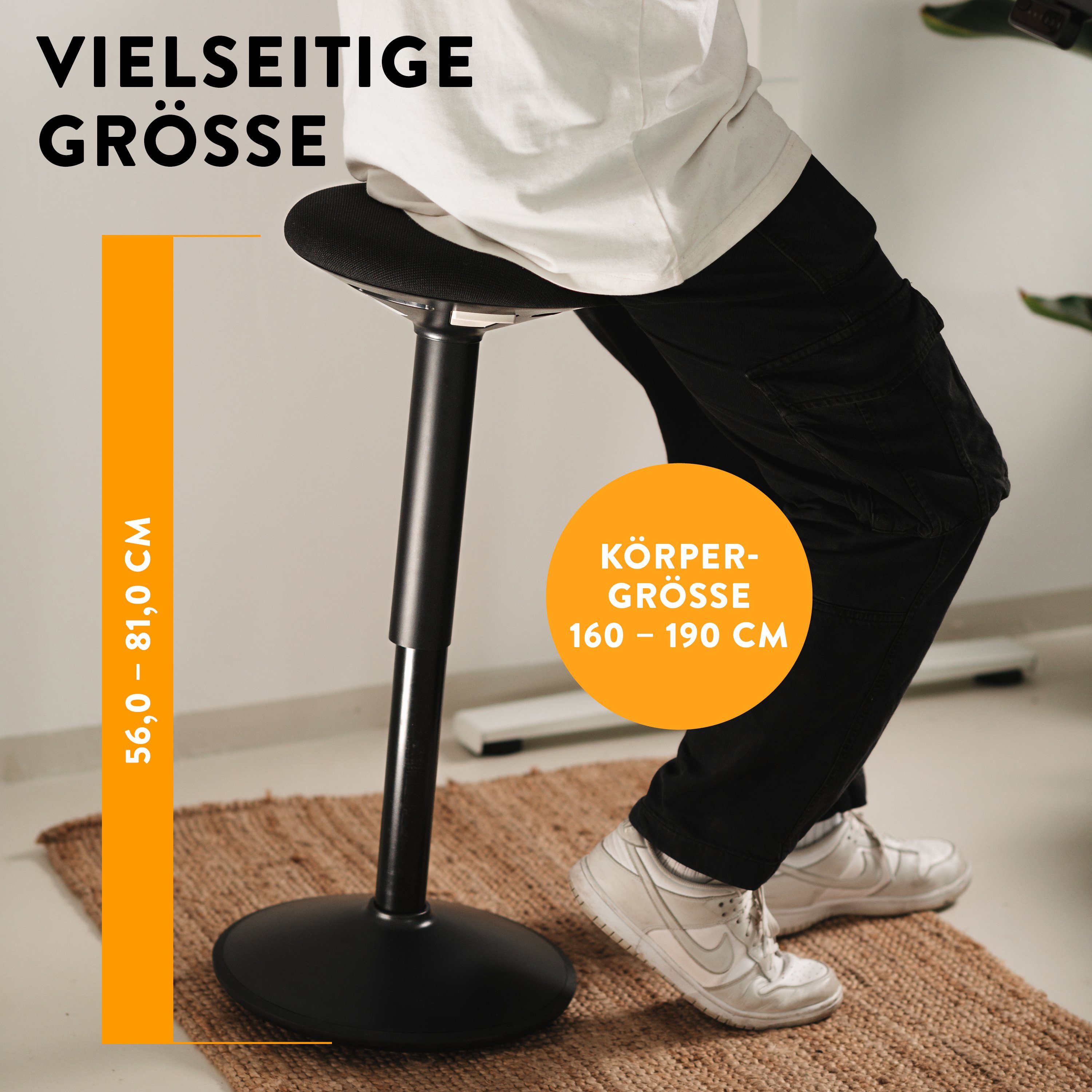 boho office® Stehhilfe, ergonomische Sitzhilfe in Schwarz, höhenverstellbar von 56-81 cm