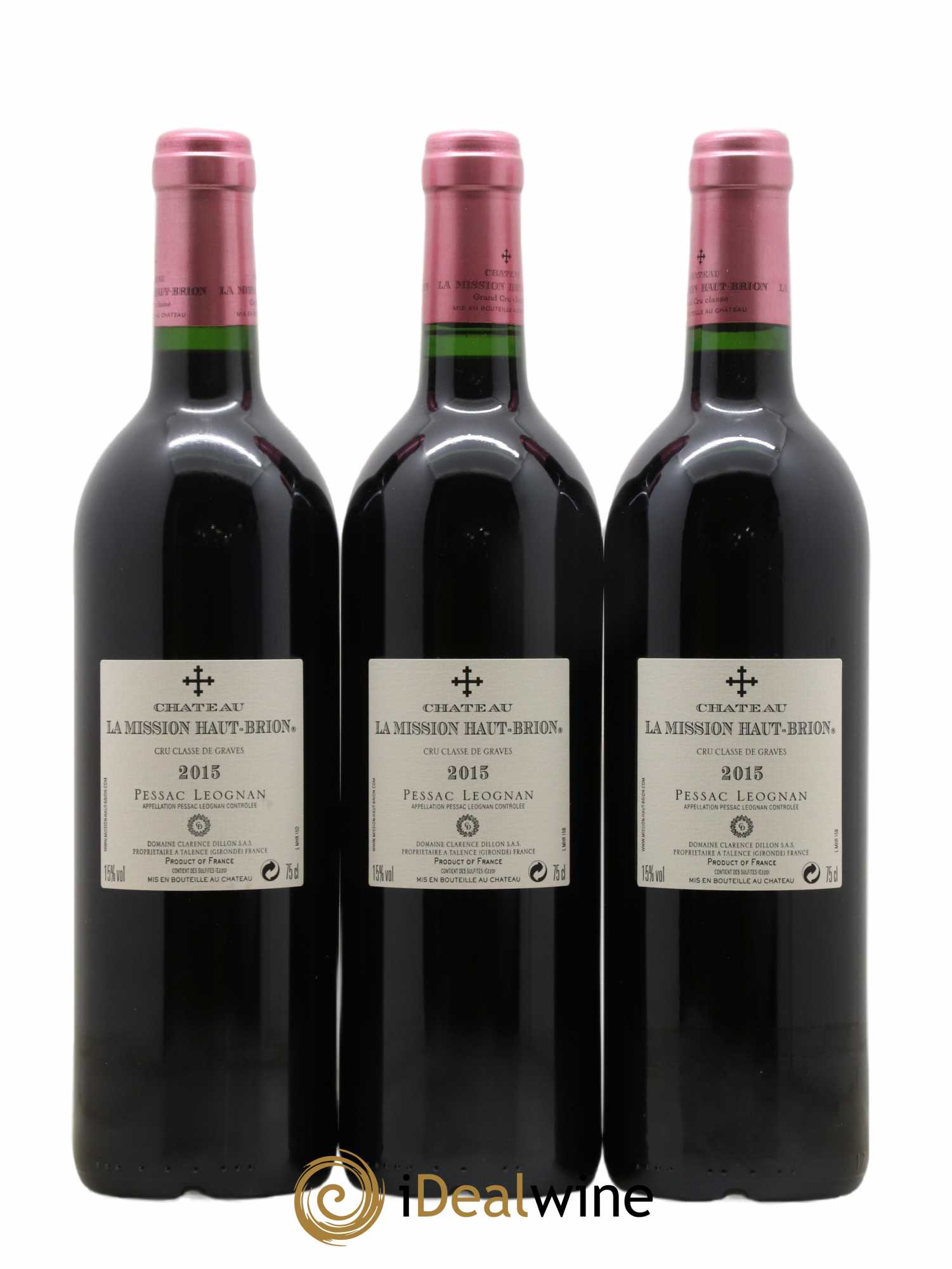 Assortiment Domaines Clarence Dillon 3 Haut brion 3 mission 2 clarence 2 chapelle 1 haut brion blanc 1 Mission blanc 2015 - Lot de 12 Bouteilles