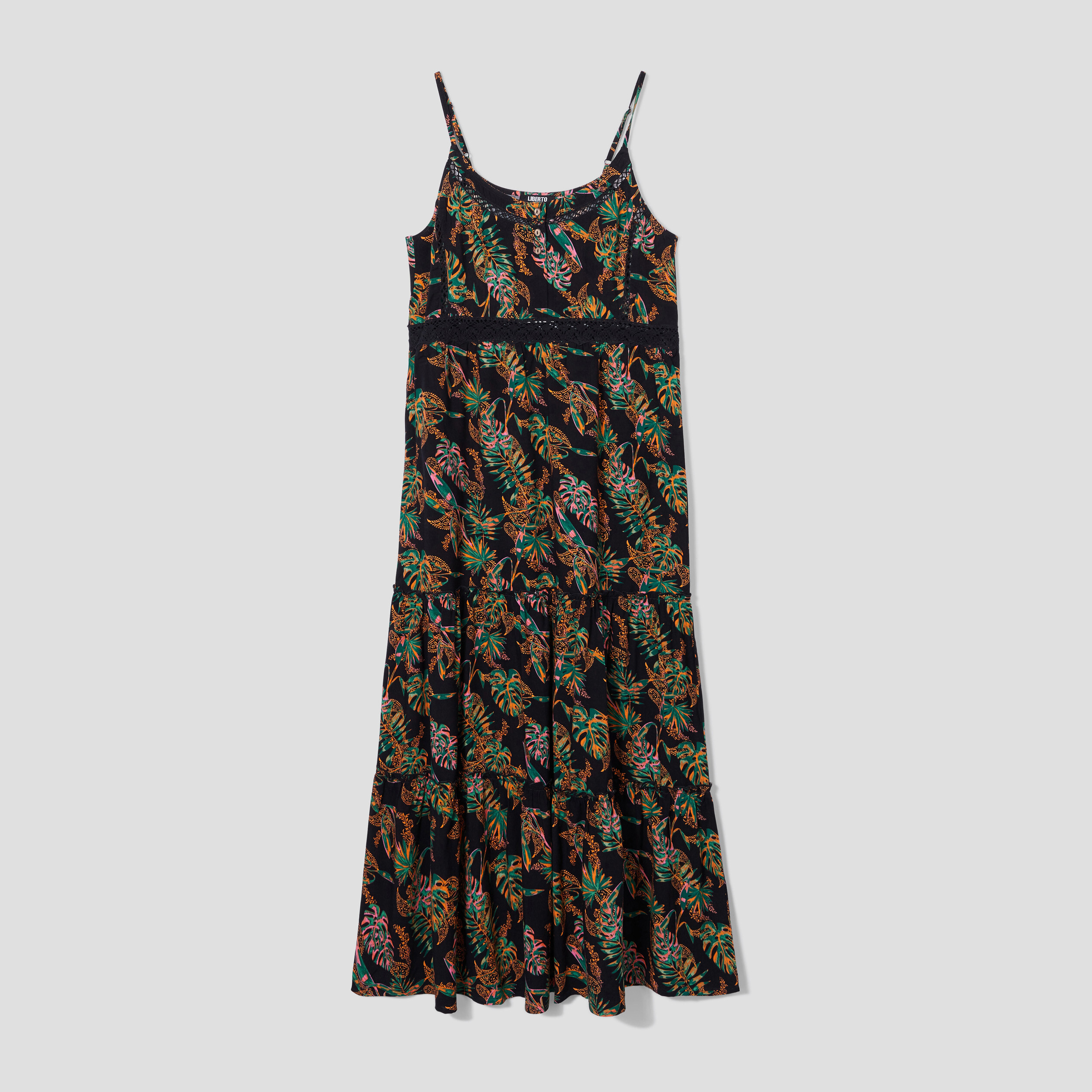 Robe longue droite fluide volantée noir femme | La Halle