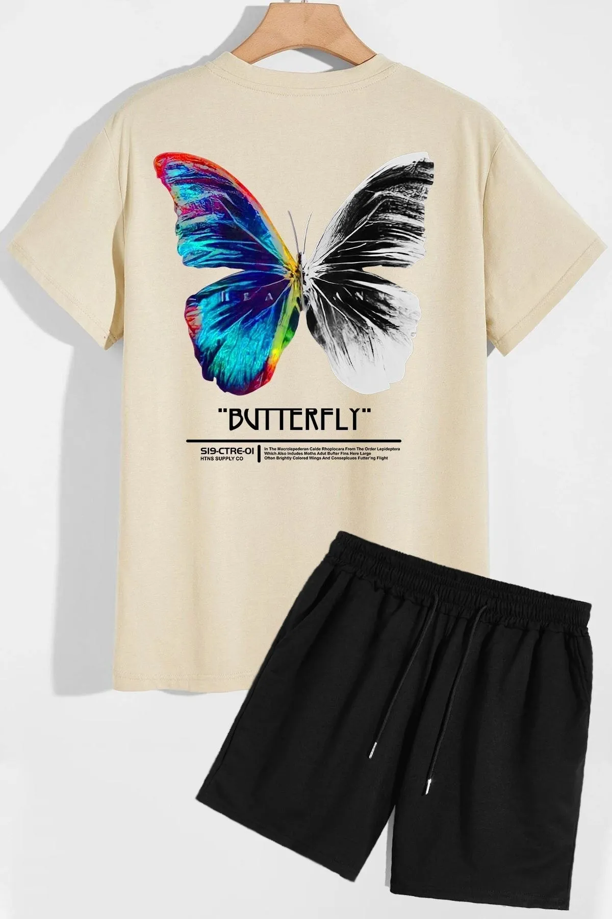 trendypassion  Shorts-T-Shirt-Trainingsanzug-Set mit Schmetterlings-Rückendruck