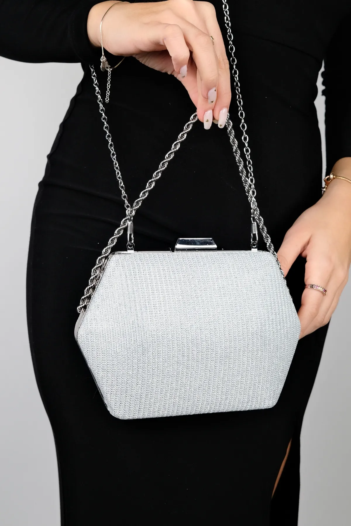 LuviShoes  CUARTO Silber Glitzer Damen Handtasche