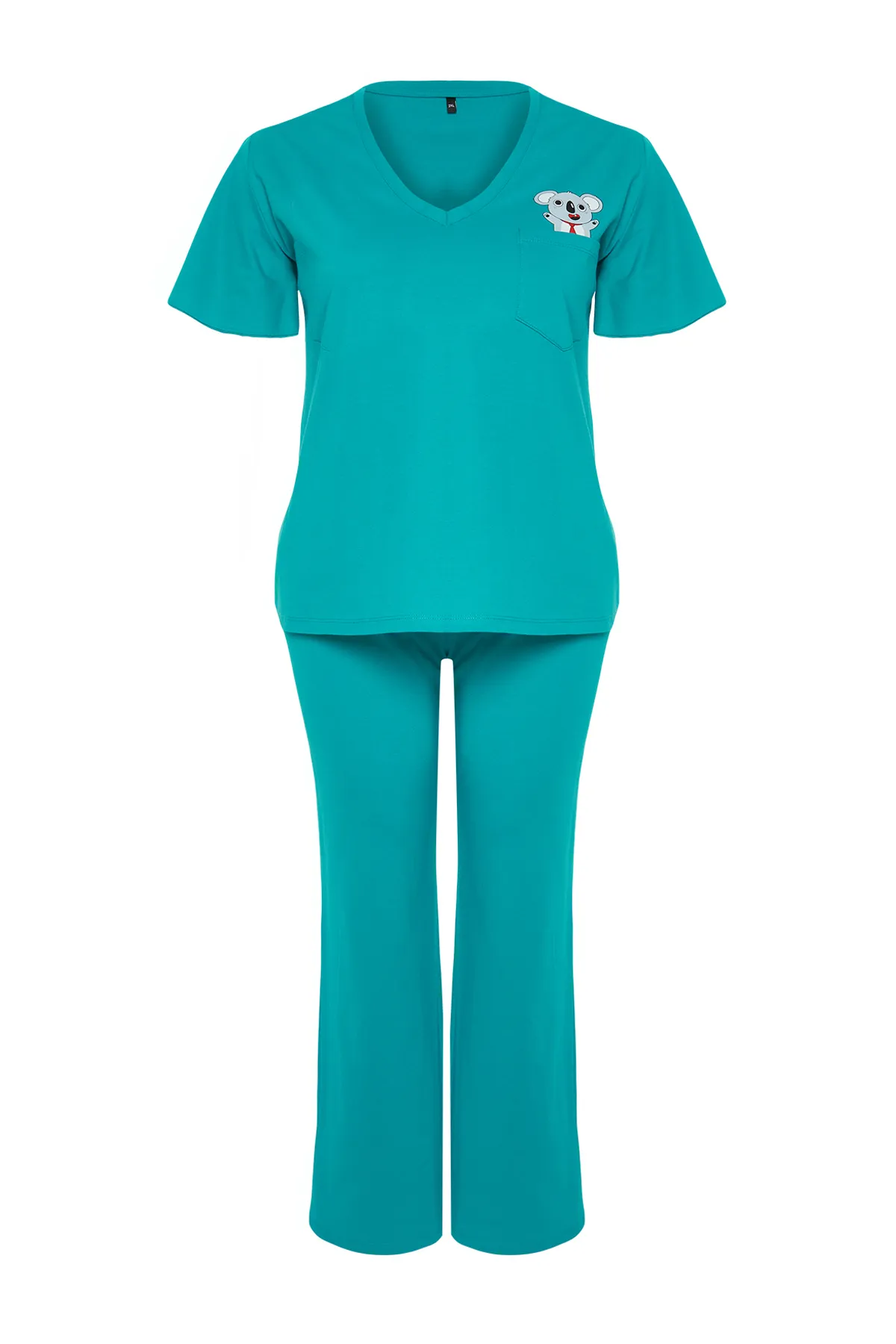 Trendyol Curve  Petrolfarbenes Pyjama-Set aus Strick mit Koala-Aufdruck TBBSS24AI00030