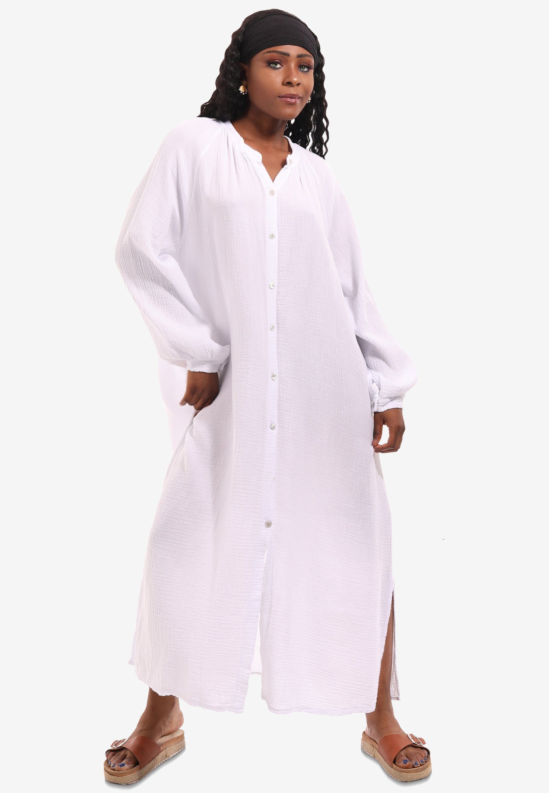 YC Fashion & Style Maxikleid Langärmeliges Maxikleid aus Musselinstoff