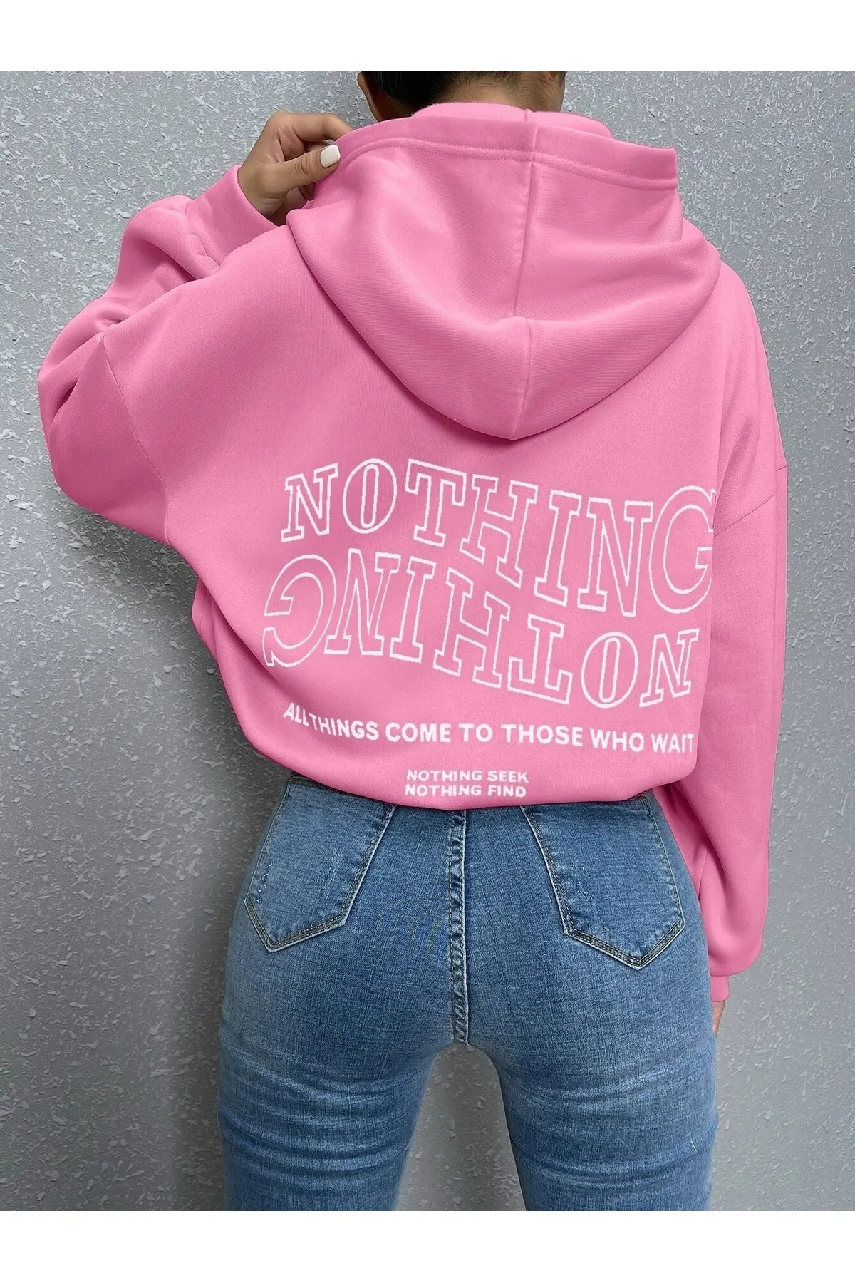 Know  Rosa Reverse Plain Nothing bedrucktes Oversize-Sweatshirt für Damen