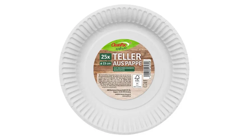 CleanPac nature Pappteller Ø 23 cm weiß