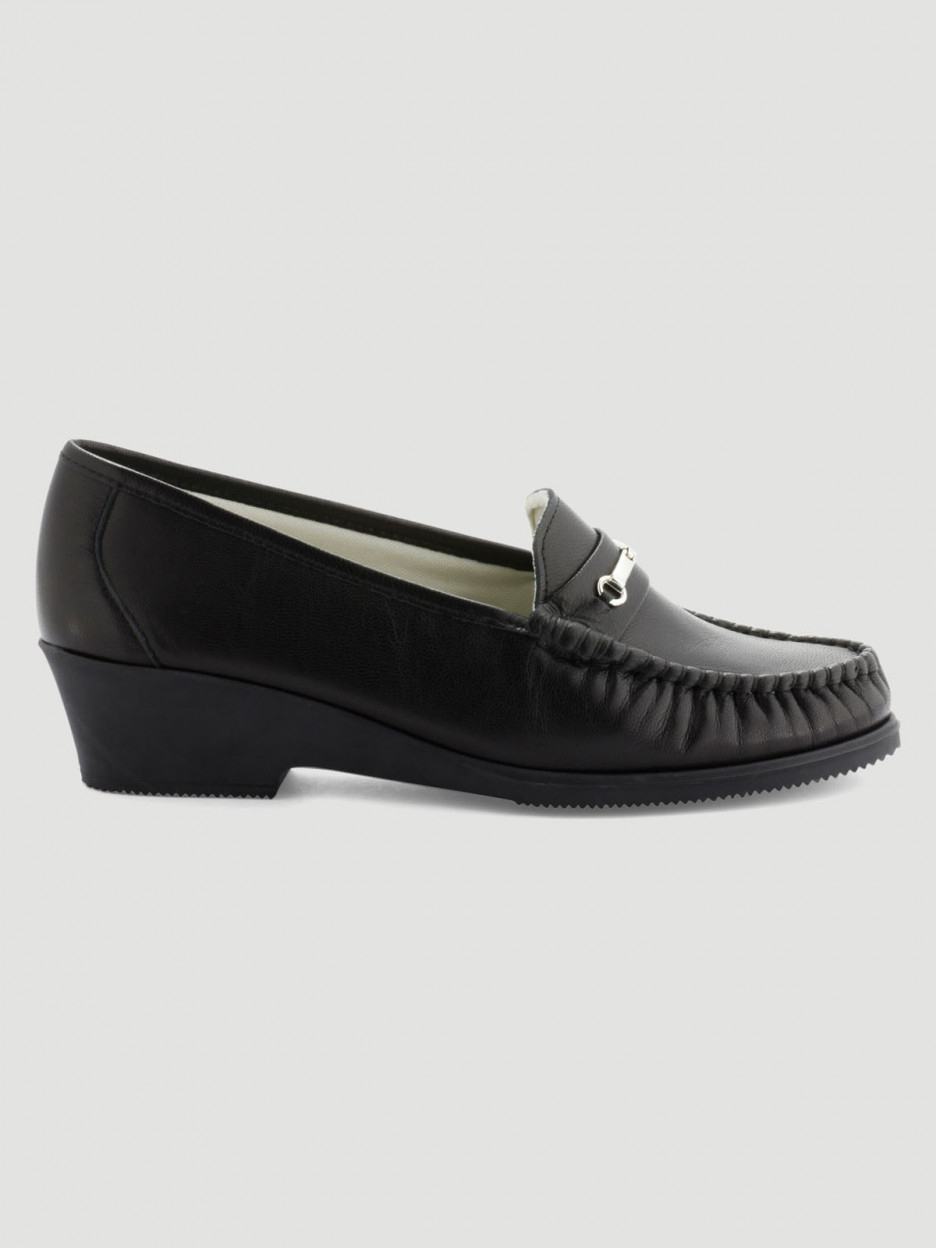 Mocassins en cuir compensés pied large noir femme | La Halle