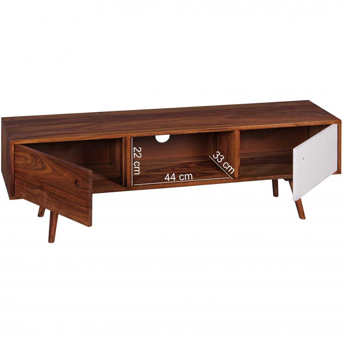 Wohnling TV Lowboard REPA Massiv-Holz Sheesham Braun/Weiß