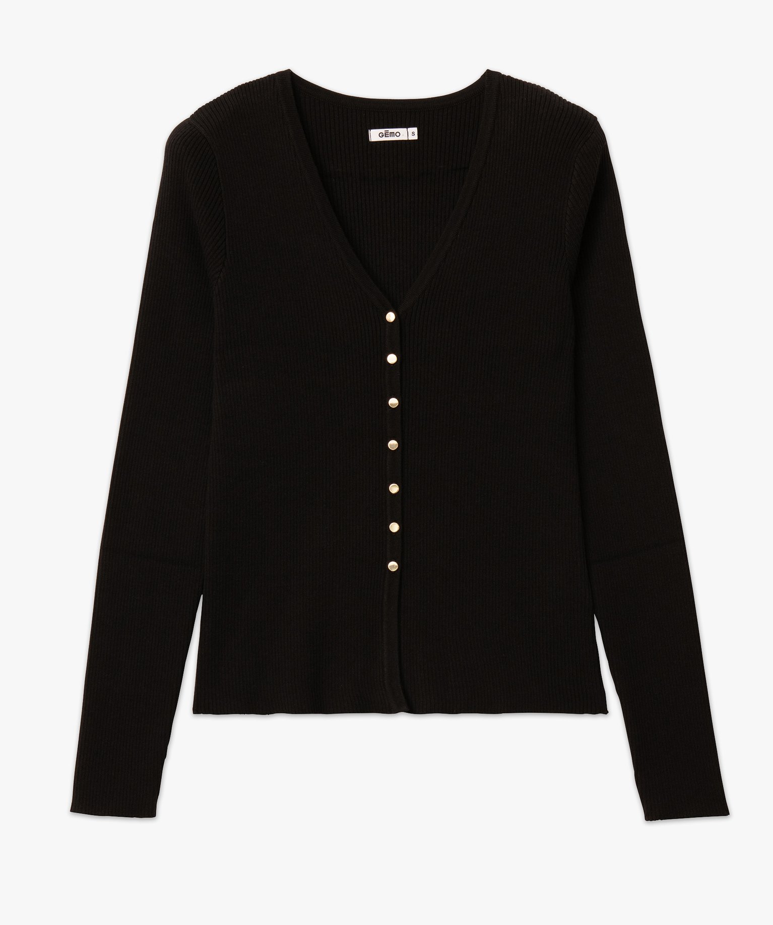 Gilet col V en maille ctelée coupe ajustée femme noir | GEMO