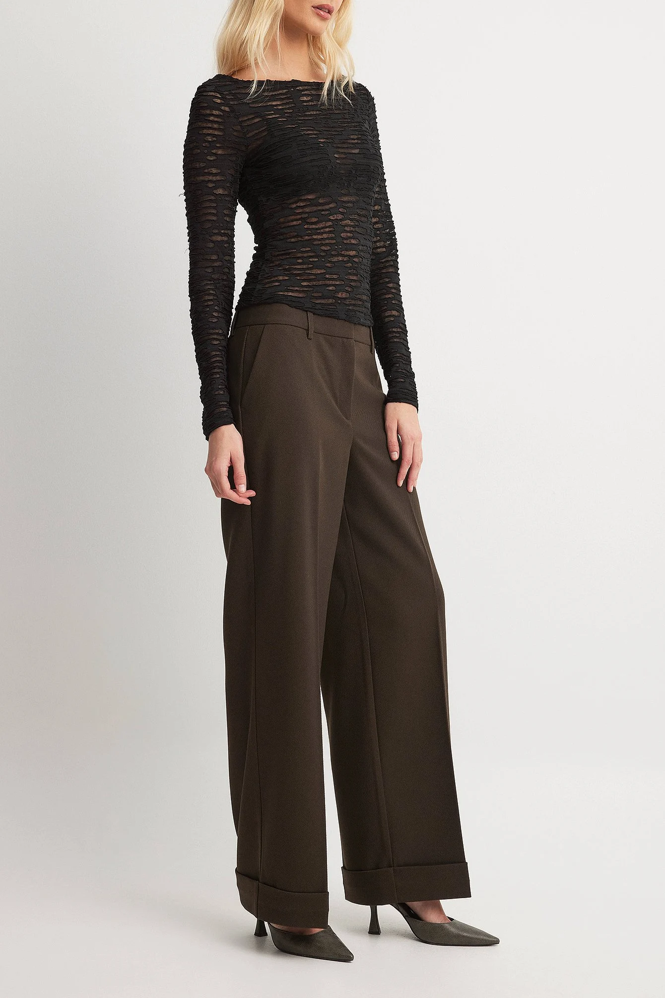 Krempelbare Twill-Anzughose mit mittlerer Taille