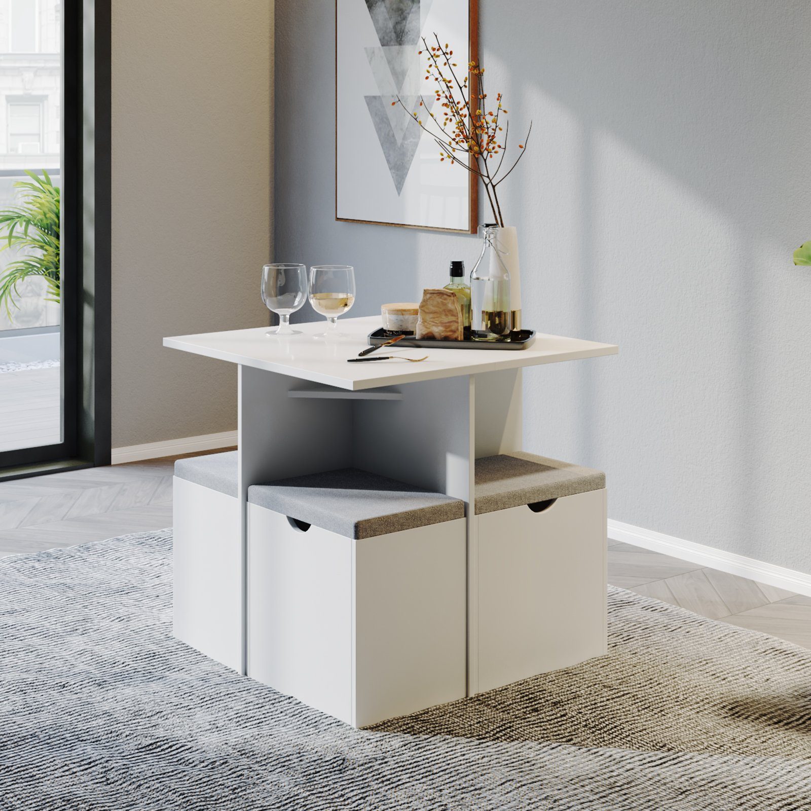 Mondeer Essgruppe (Set, 5-tlg), 4 Stühle und 1 Tisch,weiß