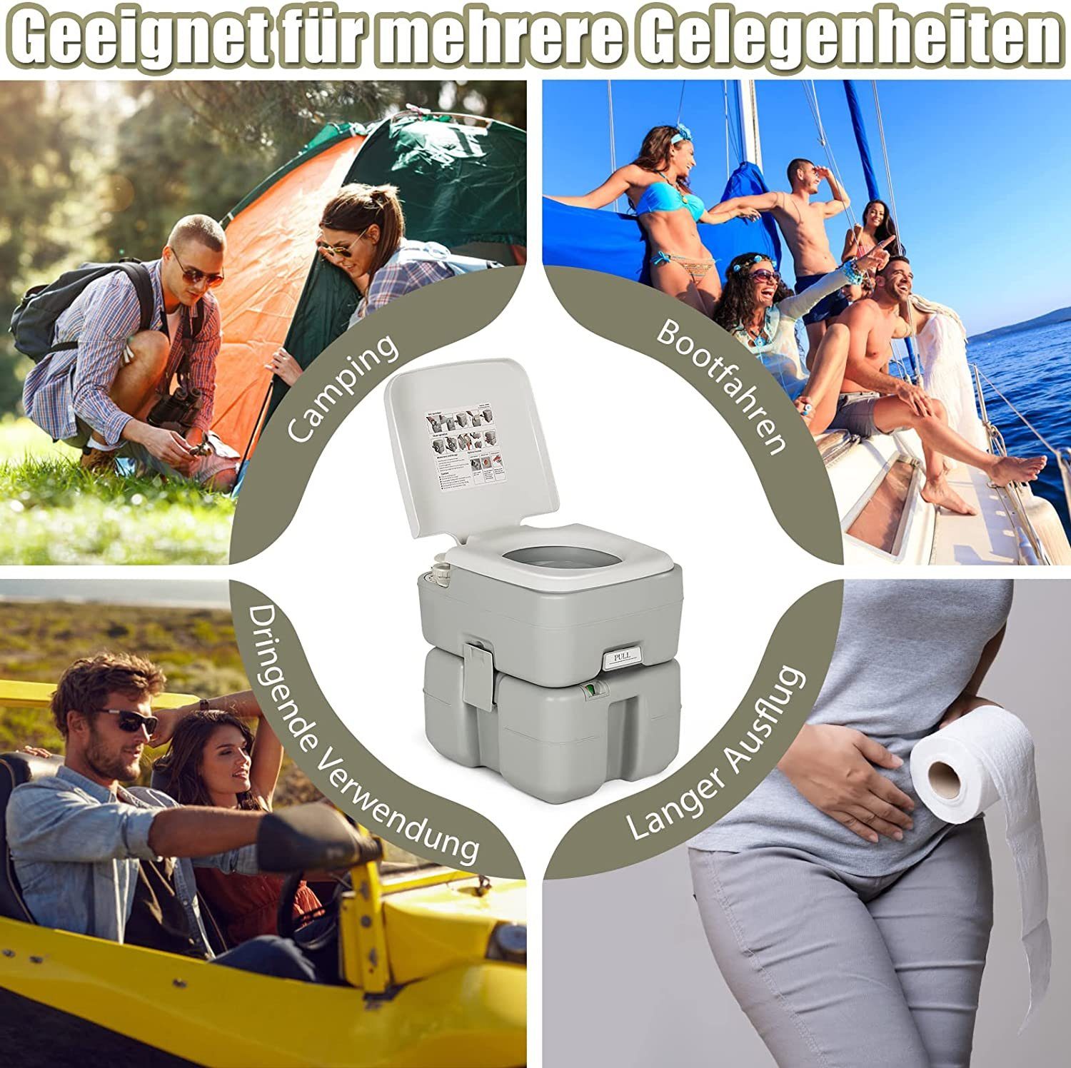 KOMFOTTEU Campingtoilette Mobile Toilette mit Wassertank, für Camping