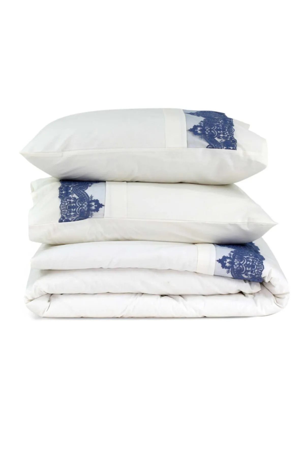 Elart  Bettbezug-Set für Doppelbett, 100 % natürliche Baumwollspitze, 4 Kissen, 6-teilig, Türkisblau