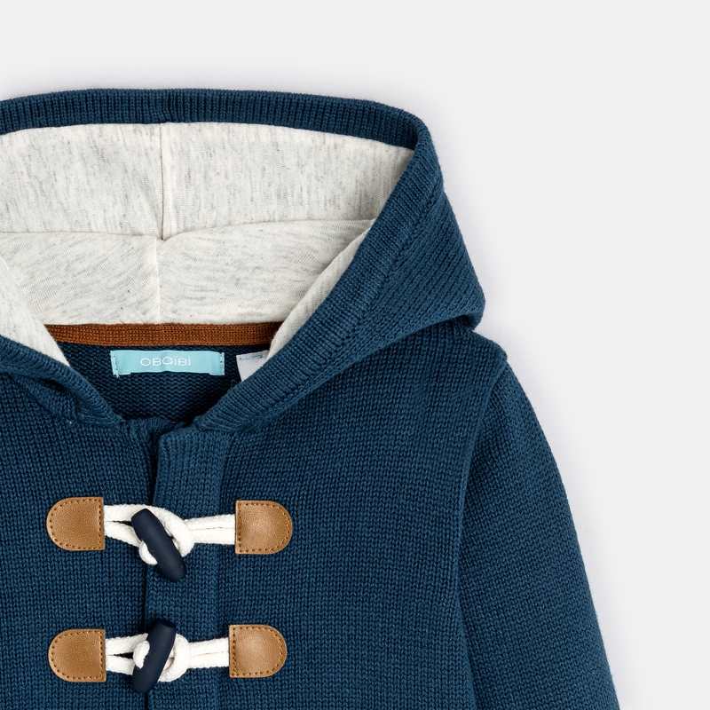 Gilet maille tricot zippé à capuche bleu bébé garçon