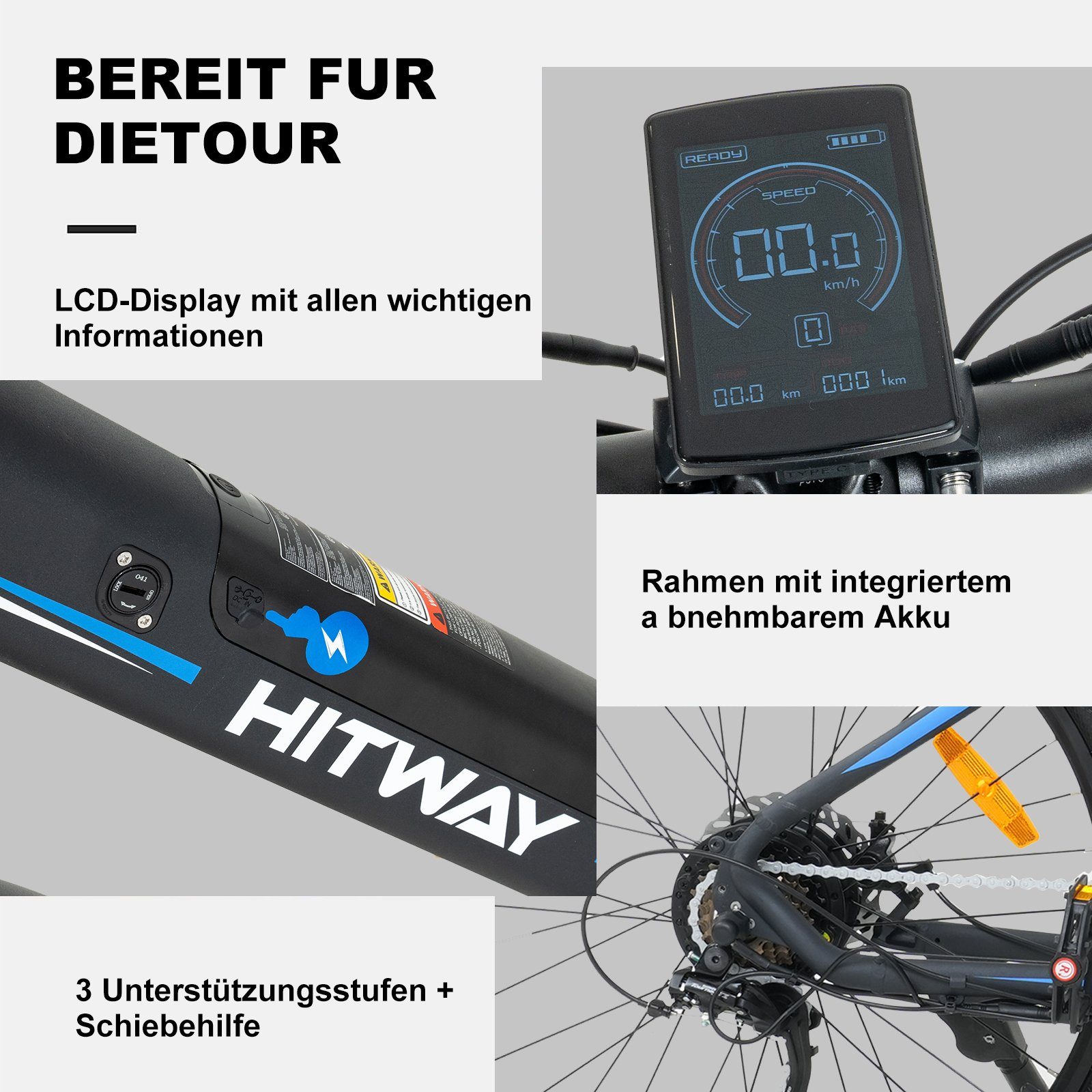 HITWAY E-Bike 26 Zoll BK7S 36V 12Ah E-Fahrrad MTB Shimano, 7 Gang Shimano, Heckmotor, Elektrofahrrad für Damen und Herren 165 - 185 cm, innerhalb der StVZO