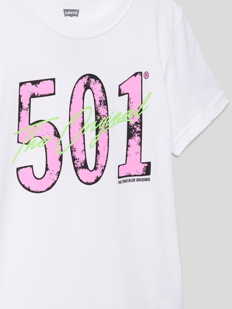 T-Shirt mit Label-Print Modell '501' in weiß