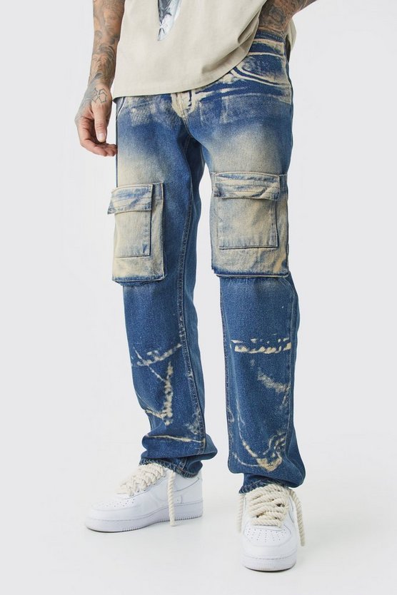 Tall lockere Jeans mit Acid-Waschung und X-Ray Print
