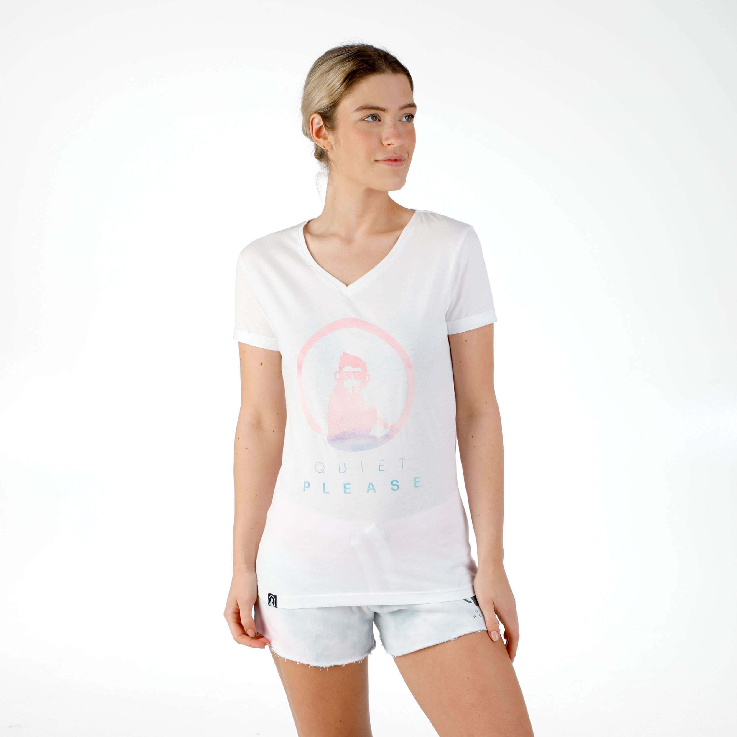 Tie Dye Logo T-Shirt Damen - Weiß, Mehrfarbig