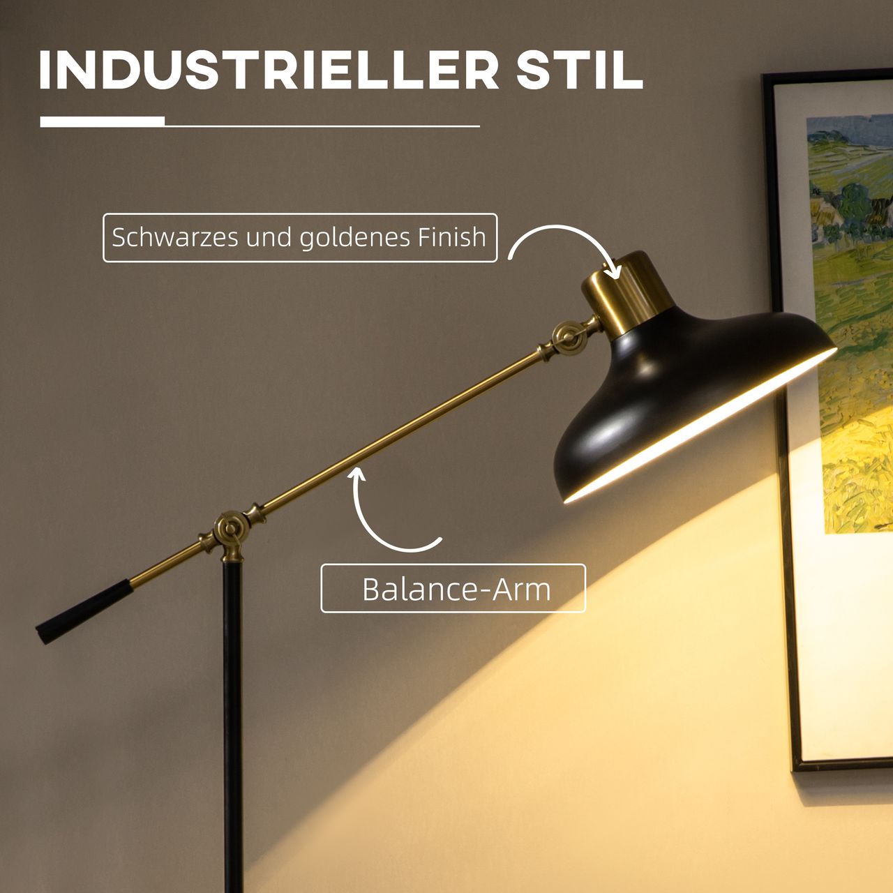 HOMCOM Stehlampe, Höhenverstellbaerr Standlampe, 40 W schwenkbar Stehleuchte