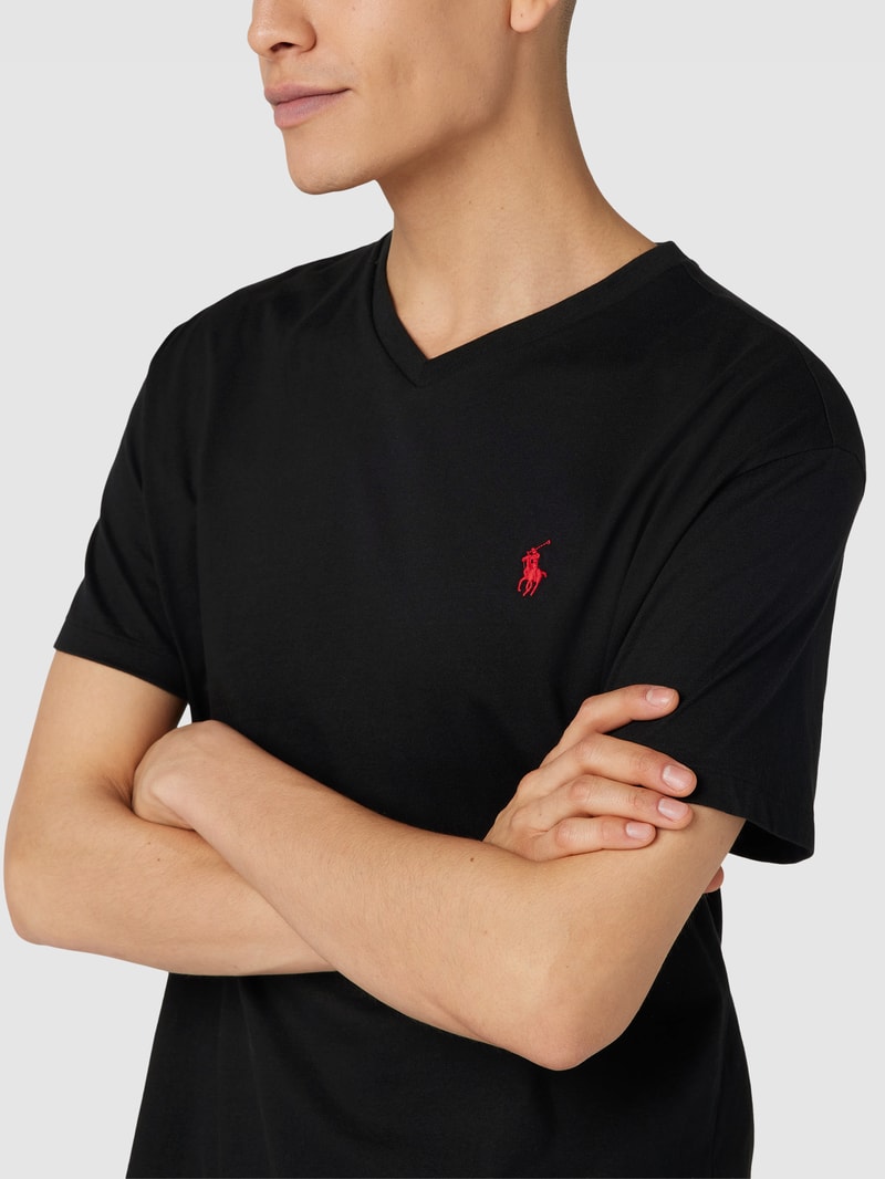 T-Shirt mit Logo-Stitching in schwarz