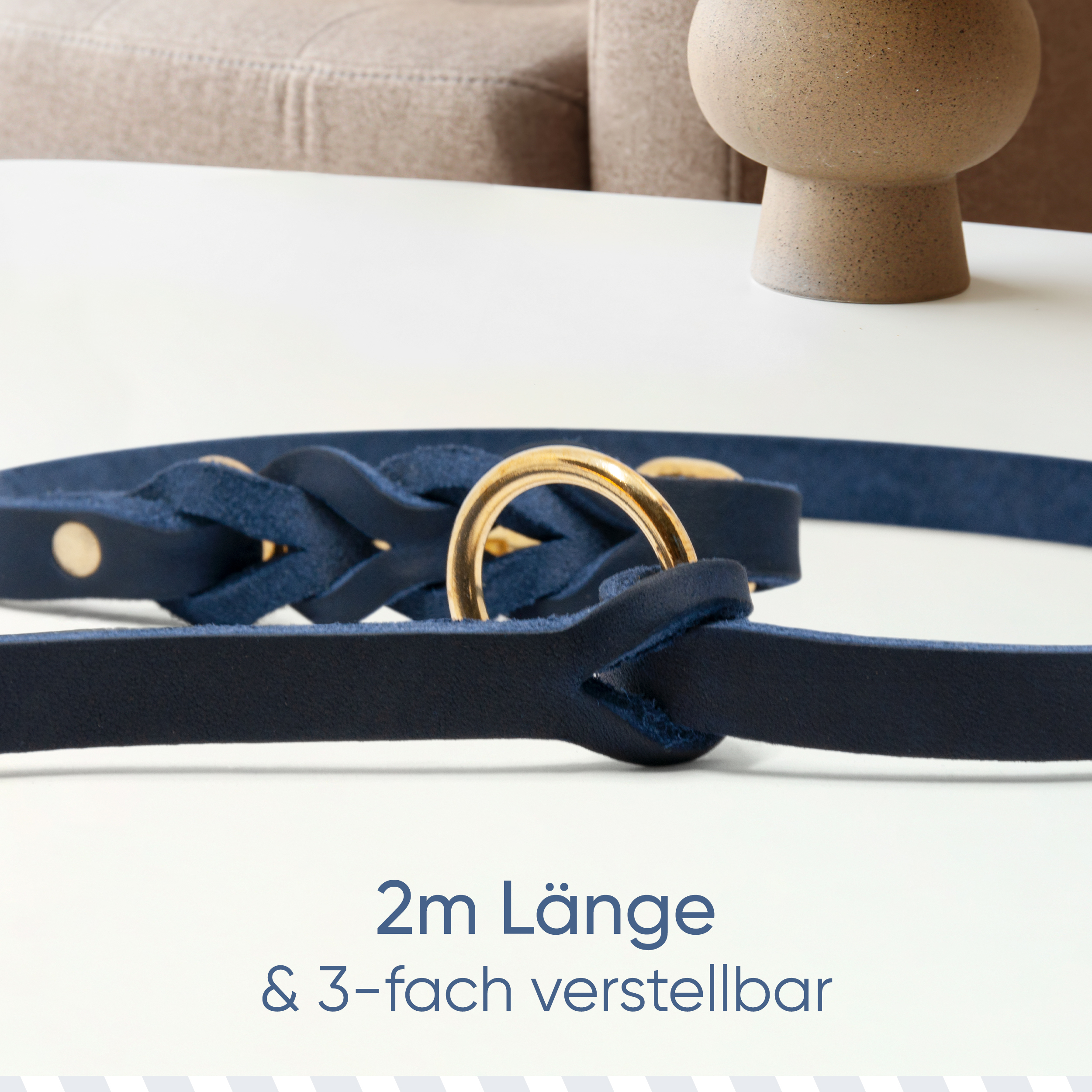 Freudentier Hundeleinen Freudentier Hundeleine aus Leder 2m, geflochten & 3-fach verstellbar königsblau 1,2 cm