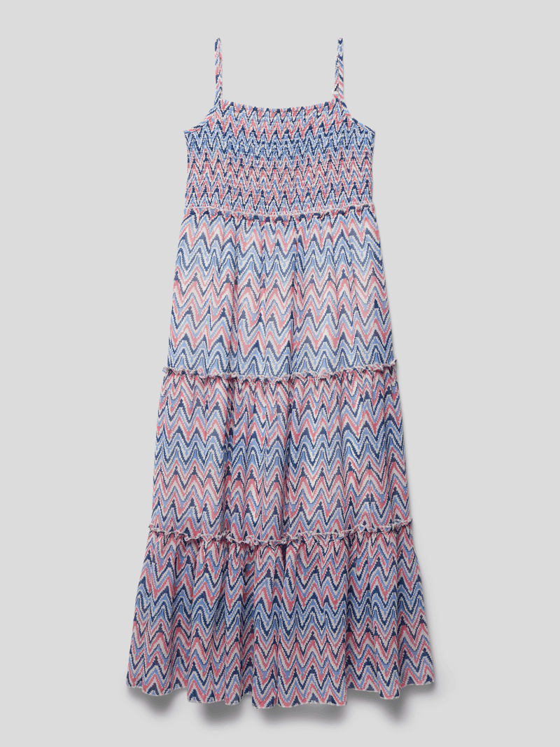 Blusenkleid mit Smok-Details in blau