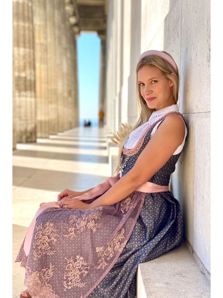 Edelnice Midi Dirndl 2-teilig Béatrice in dunkelgrau, rosa günstig kaufen