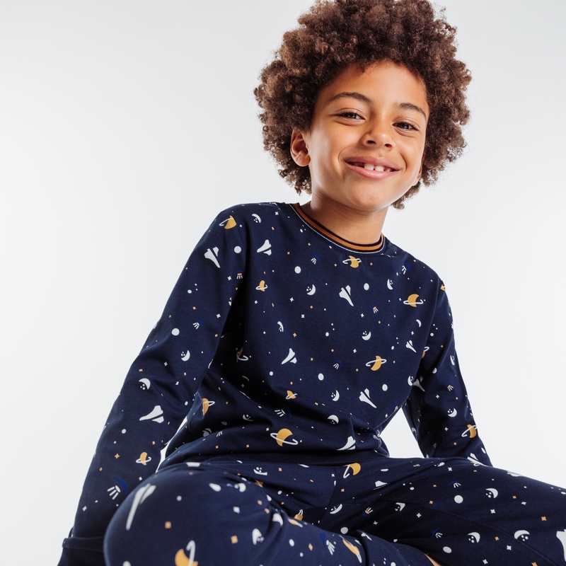 Pyjama 2 pièces motif planètes bleu garçon