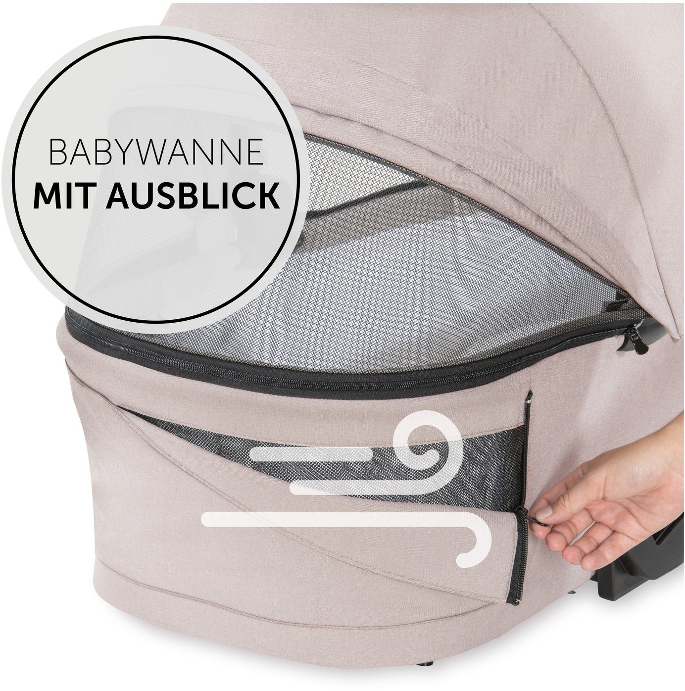 Hauck Kombi-Kinderwagen Vision X, black/beige, (3-tlg), mit Babywanne und Sportwagenaufsatz