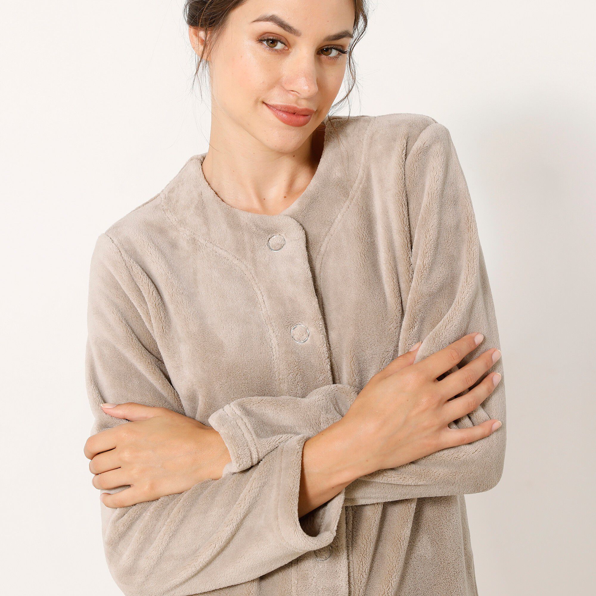 Pyjama veste boutonnée manches longues, maille polaire