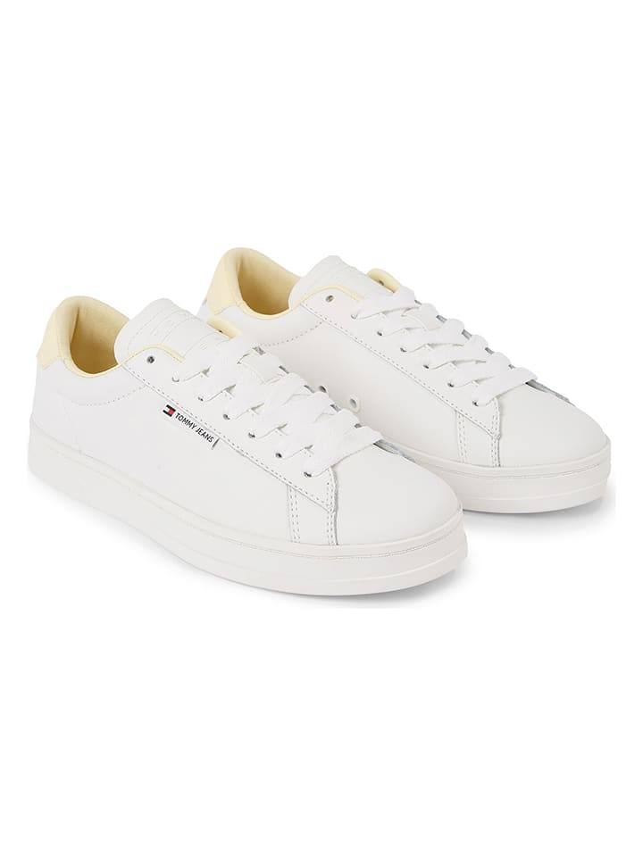 Tommy Hilfiger Shoes Leder-Sneakers in Weiß/ Gelb günstig kaufen