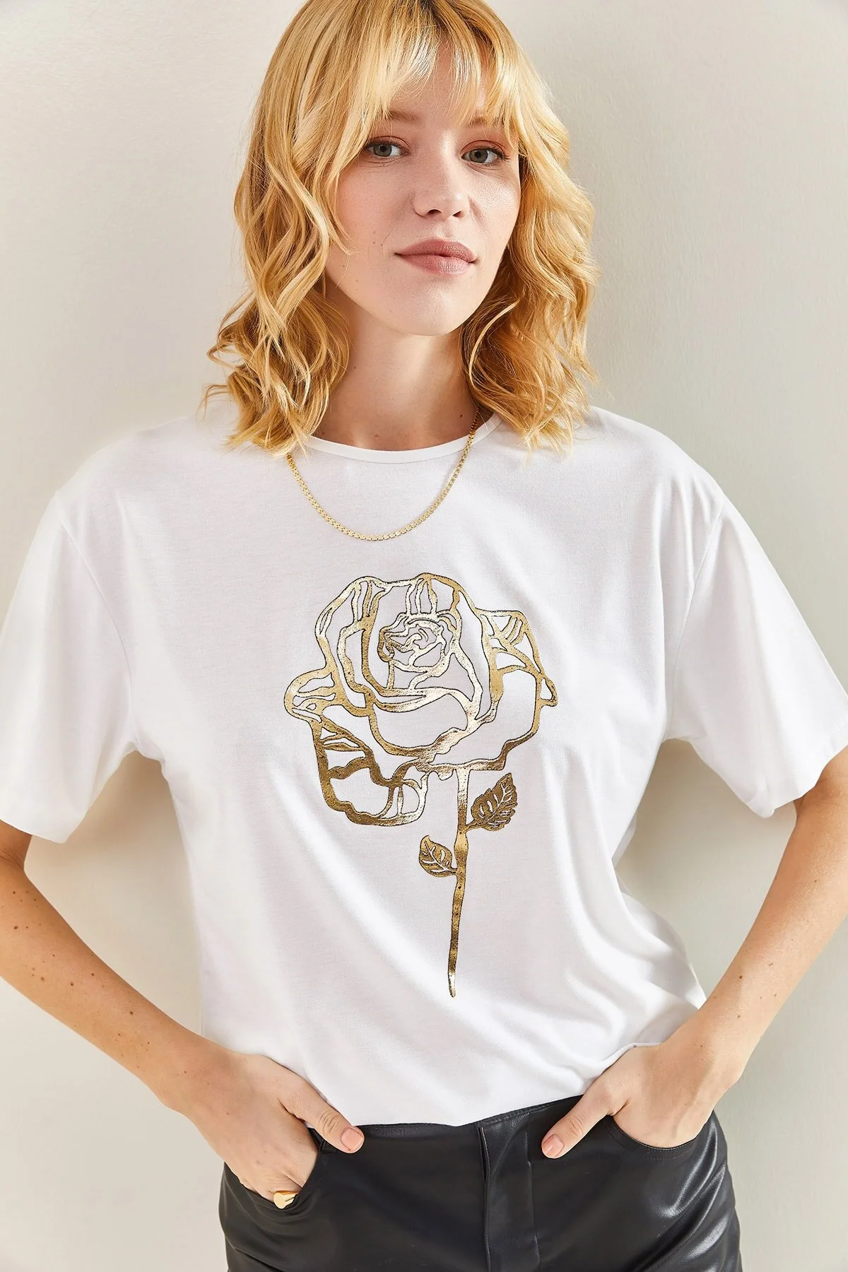 Bianco Lucci  Damen-T-Shirt mit Rosenmuster