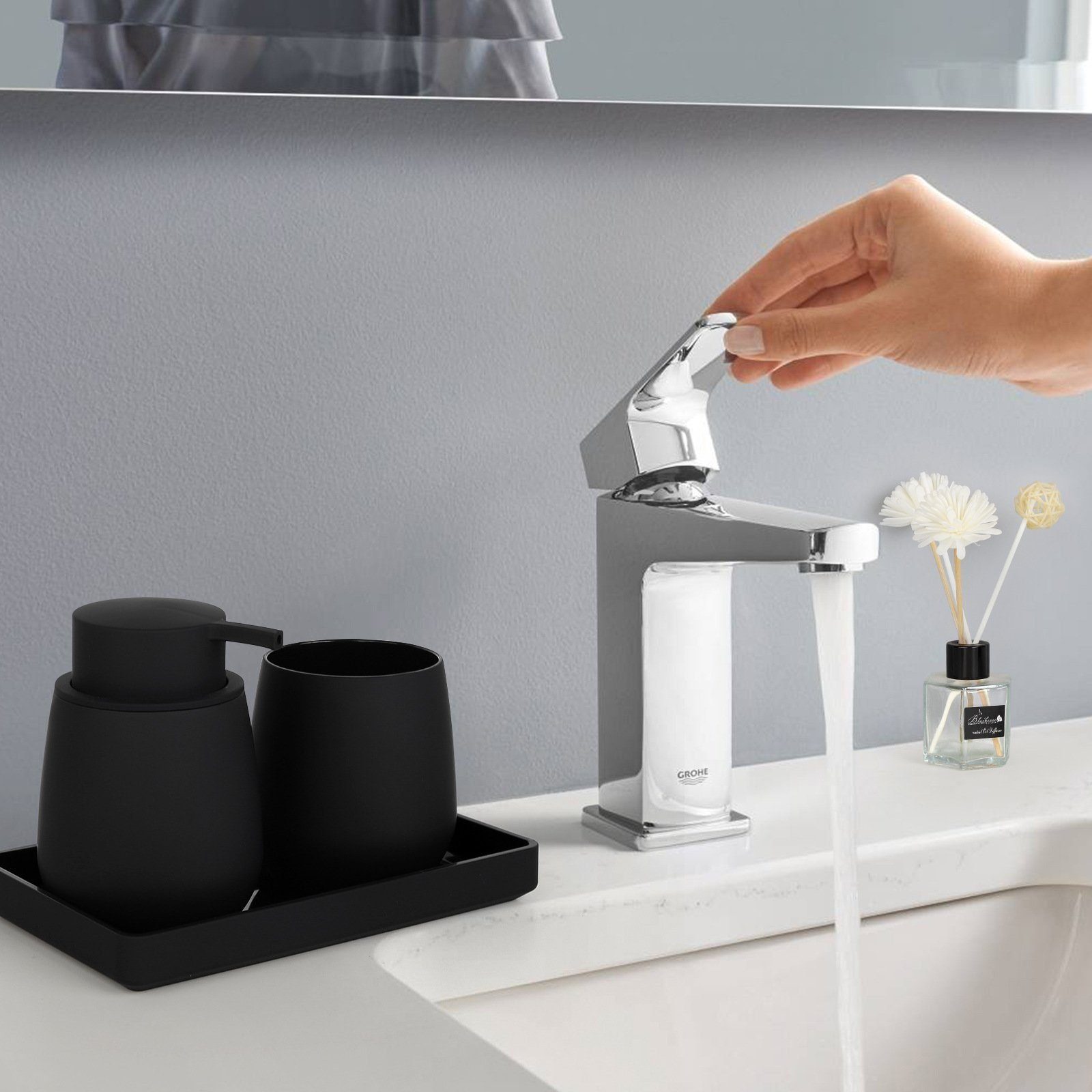 KOMIRO Badezimmer-Set 5-teiliges Badezimmer-Dekorationsset,Schwarz