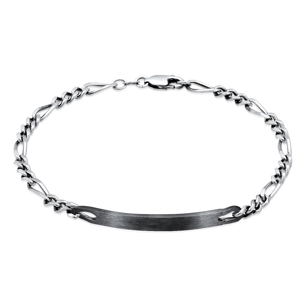 KUZZOI KUZZOI Bracelet Plaque d'identité pour homme Figaro Discreet Classic en argent st Bracelet