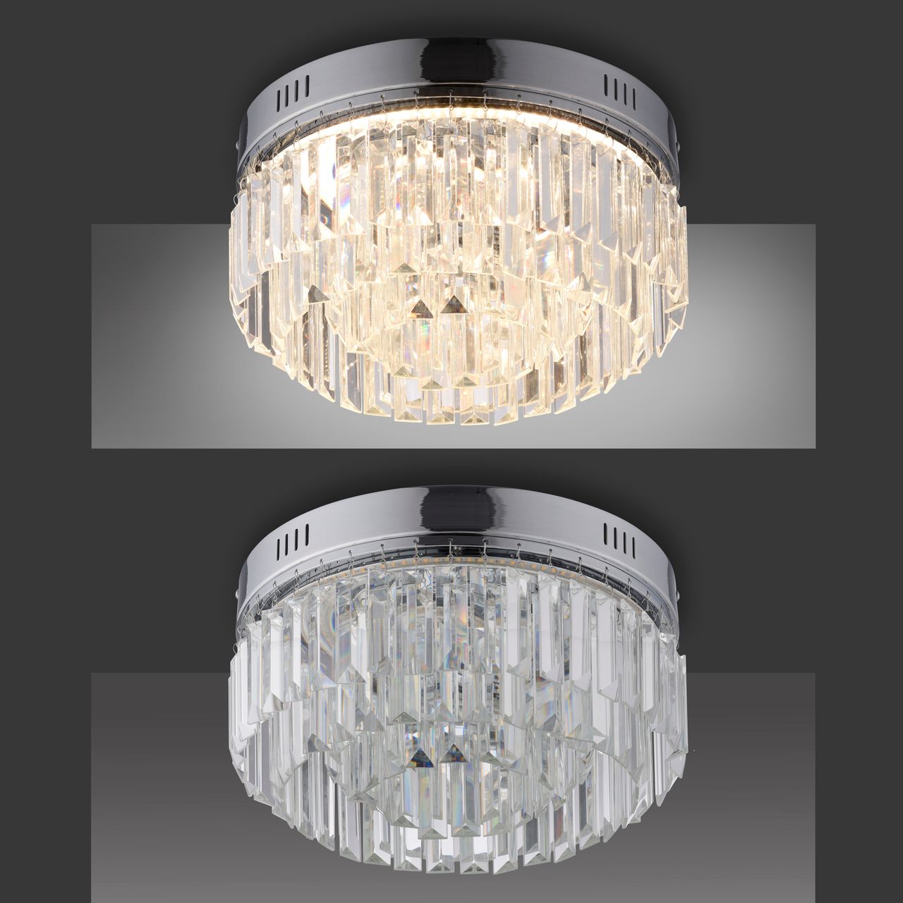 Paul Neuhaus LED Deckenleuchte KRISTA, stufenlos dimmbar, mit Kristallbehang, Ø32 cm, Chrom