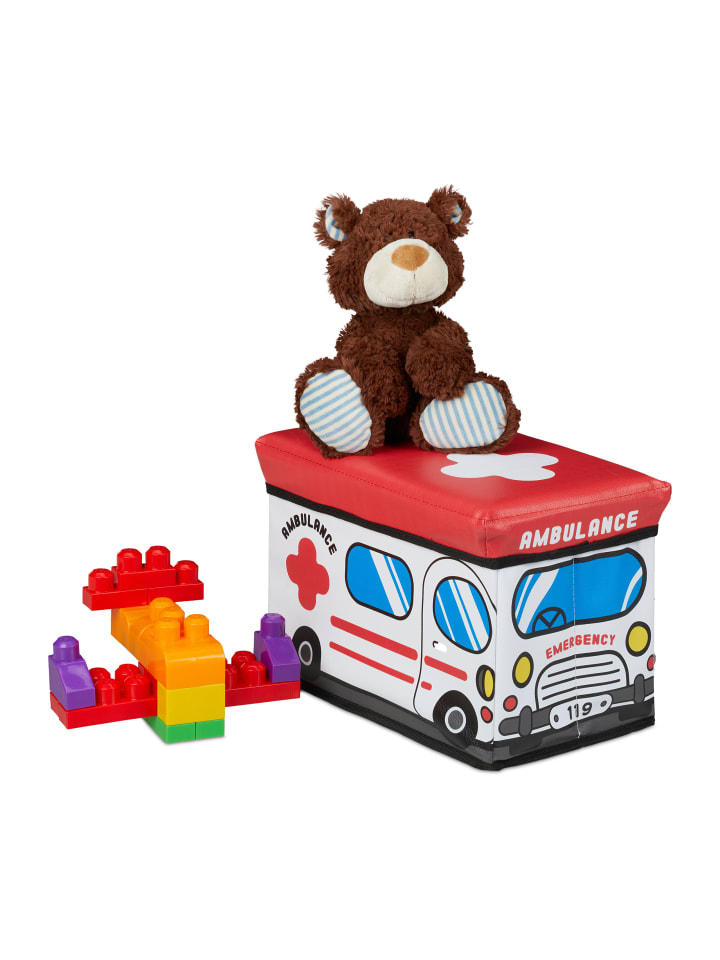 relaxdays Spielzeugkiste Krankenwagen in Weiß - (B)40 x (H)27 x (T)25 cm günstig kaufen onesize