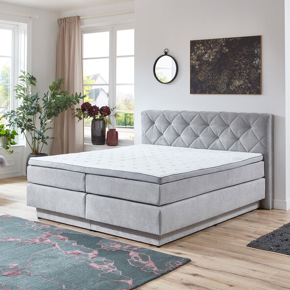 Boxspringbett Premium mit Bettkasten, 180 x 200 cm, hellgrau