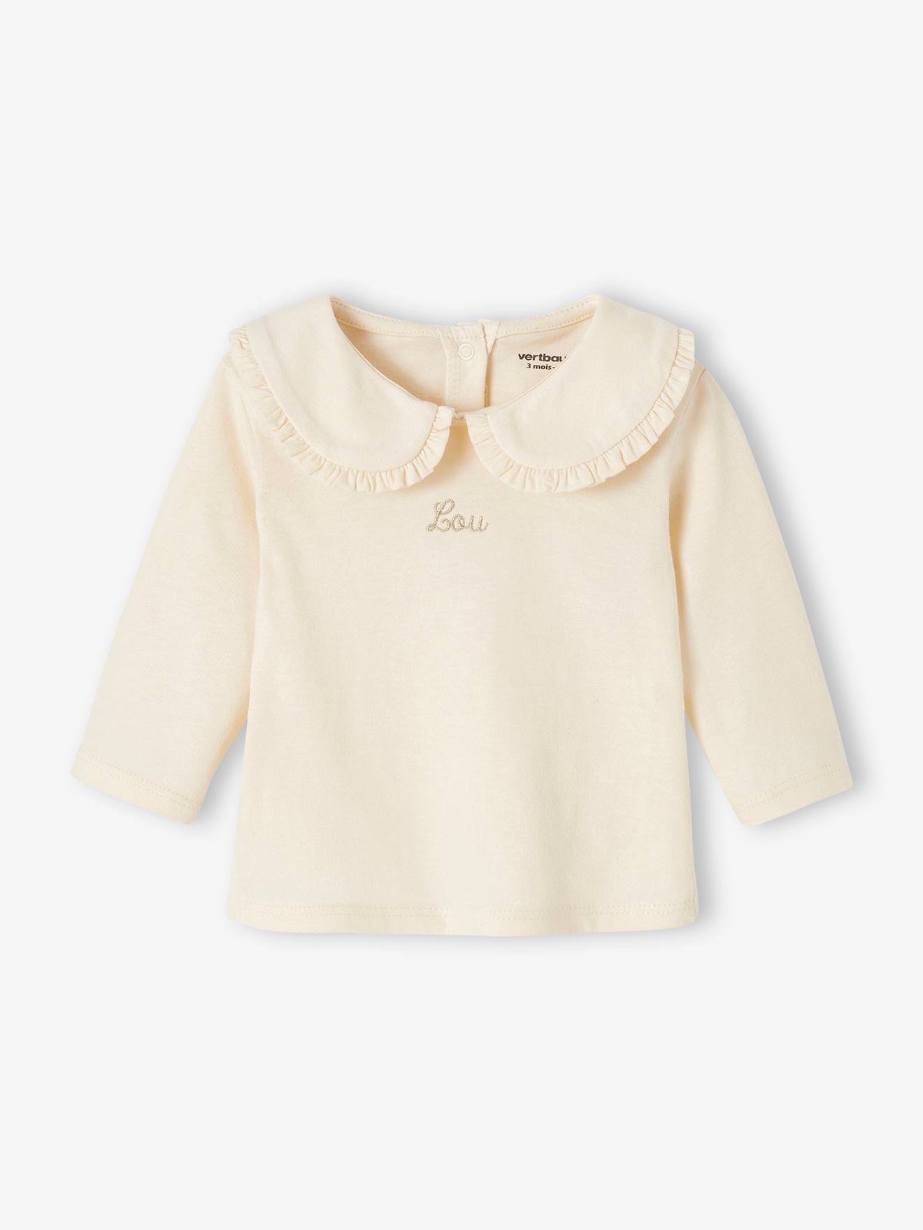 T-shirt manches longues bébé col claudine beige clair