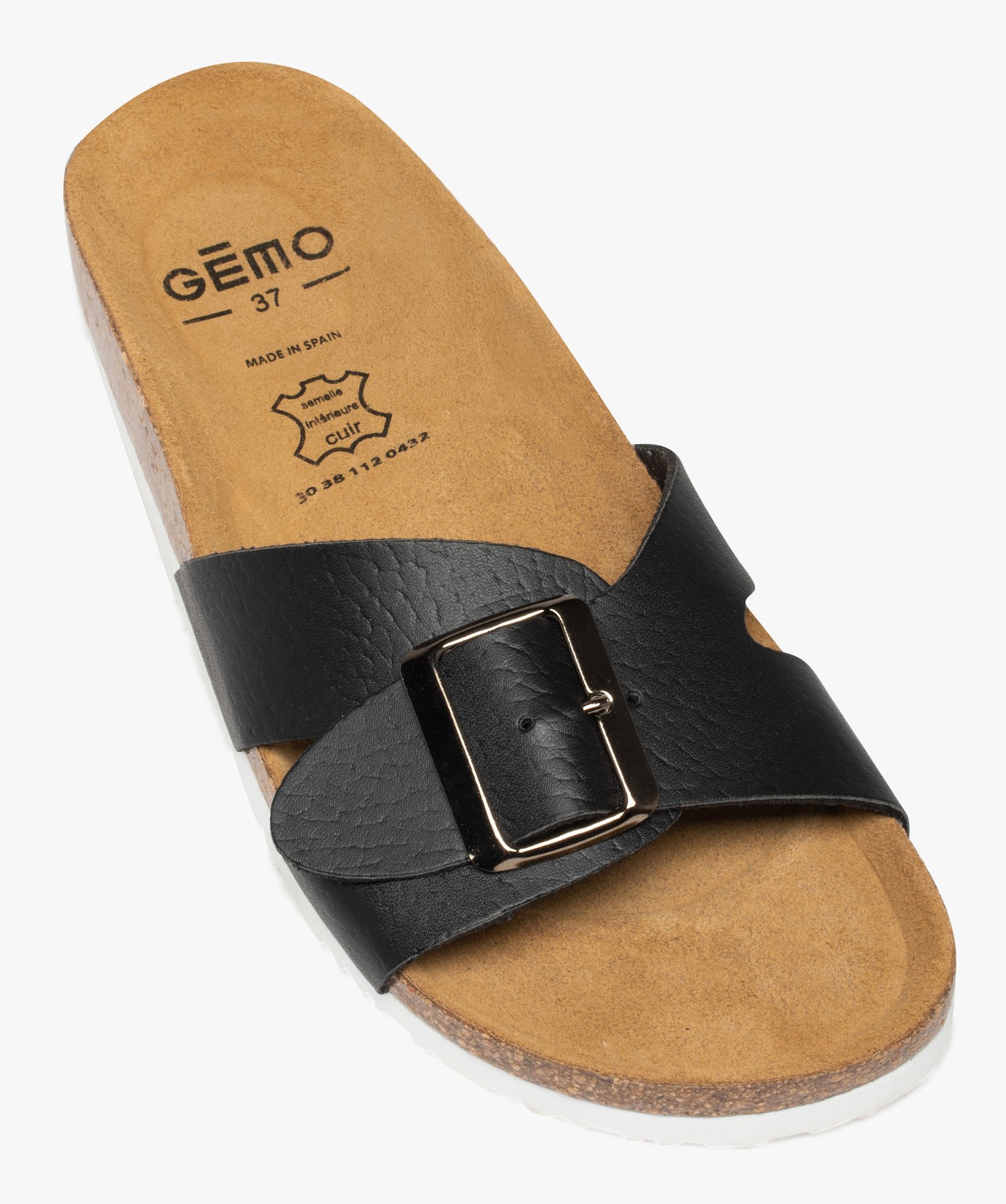 Mules femme plates à semelle liège et bride à boucle noir | GEMO