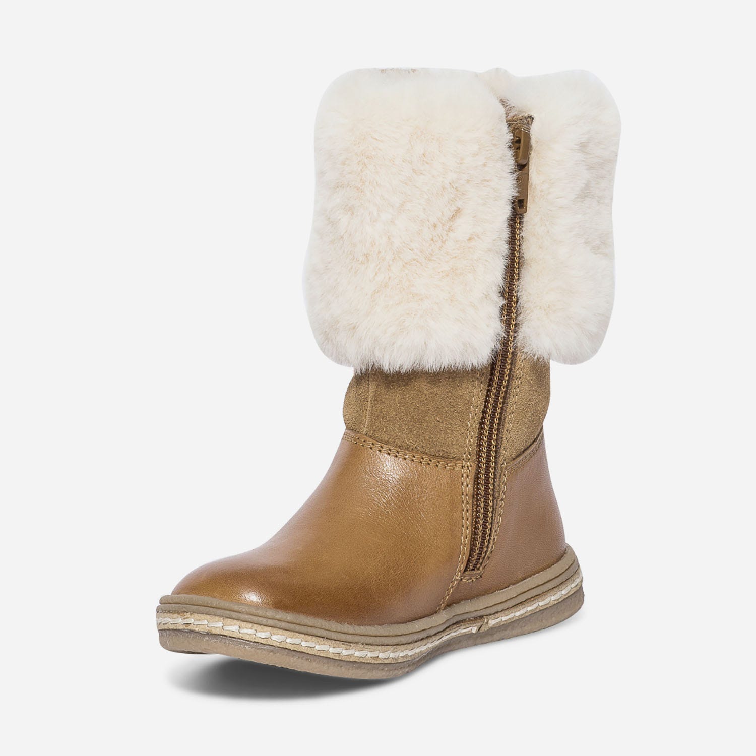Botte camel en cuir à revers fourré