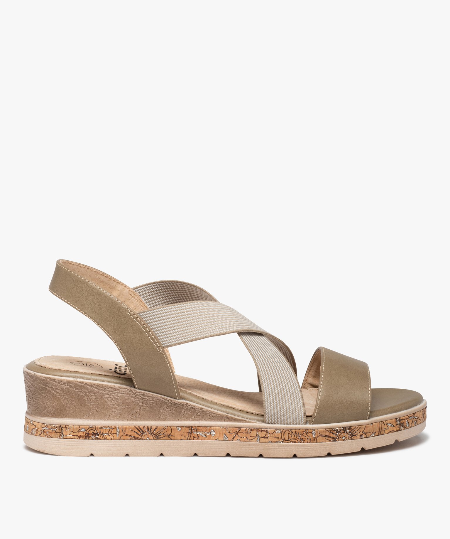 Sandales confort femme compensées à brides élastiquées taupe | GEMO