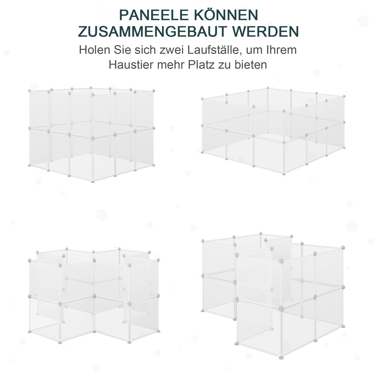 PawHut Freilaufgehege Laufgitter DIY Freigehege Gittergehege Absperrgitter Kleine Haustiere Laufstall für Innen 12 Platten Weiß Metall PP-Harz 105 x 105 x 45 cm