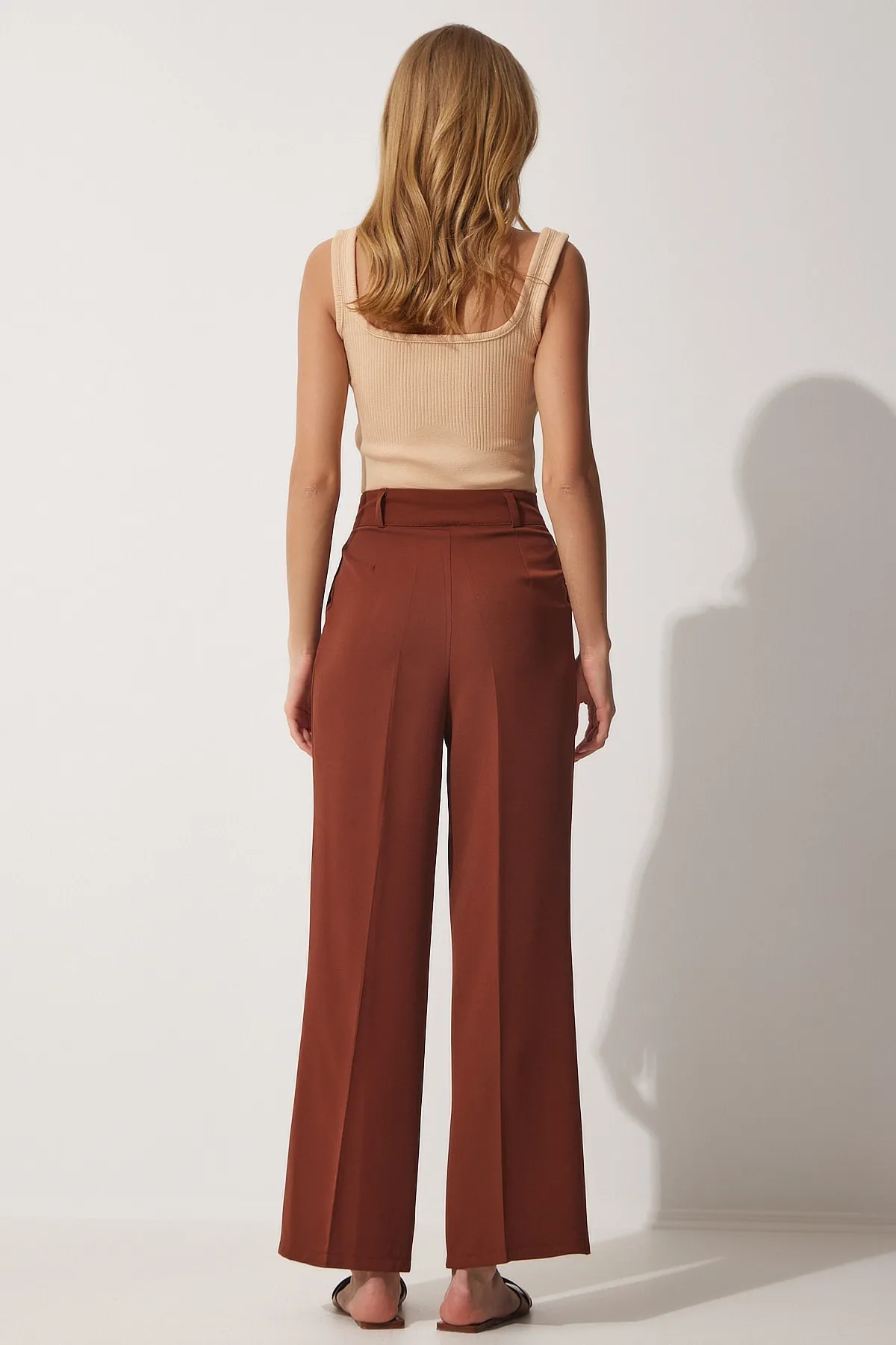 Happiness İstanbul  Braune, maskuline Webhose mit weitem Bein für Damen HG00001