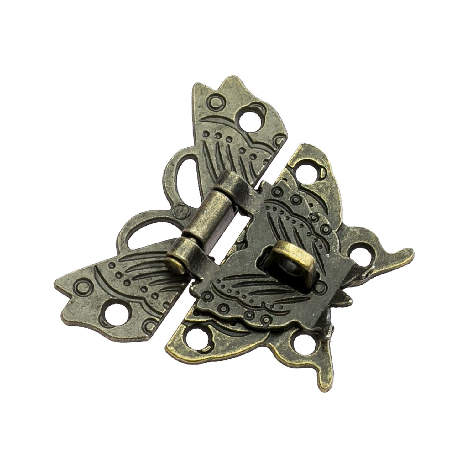 HMF Möbelbeschlag 6495 Vintage Deko Verschluss, Schmetterling aus Metall mit Schlossöse, 50 x 45 mm, Bronze