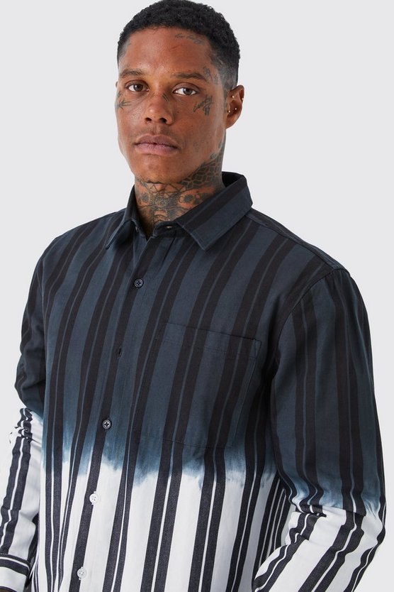 Gestreiftes Twill Overshirt mit Farbverlauf