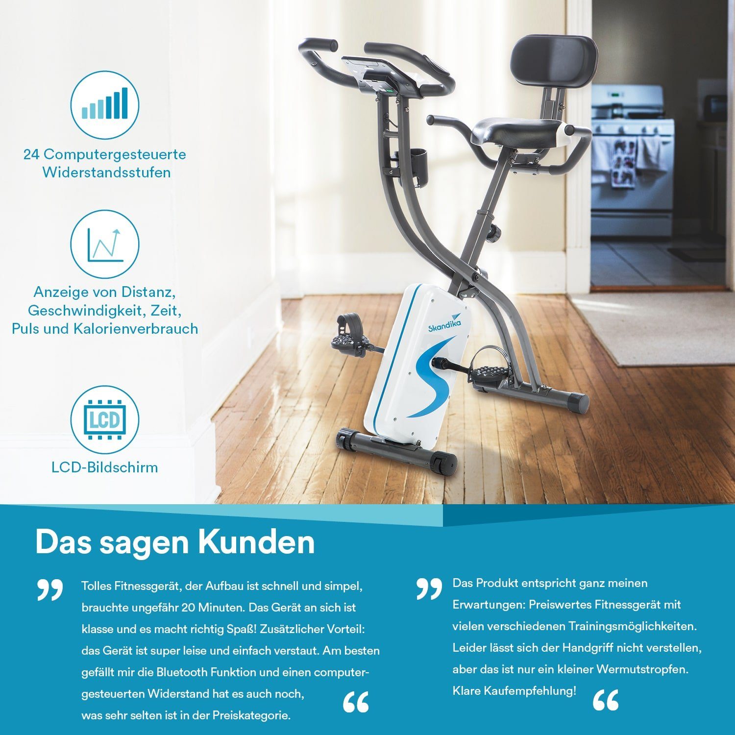 Skandika Heimtrainer Foldaway X-2000, Fitnessbike zusammenklappbar mit Bluetooth