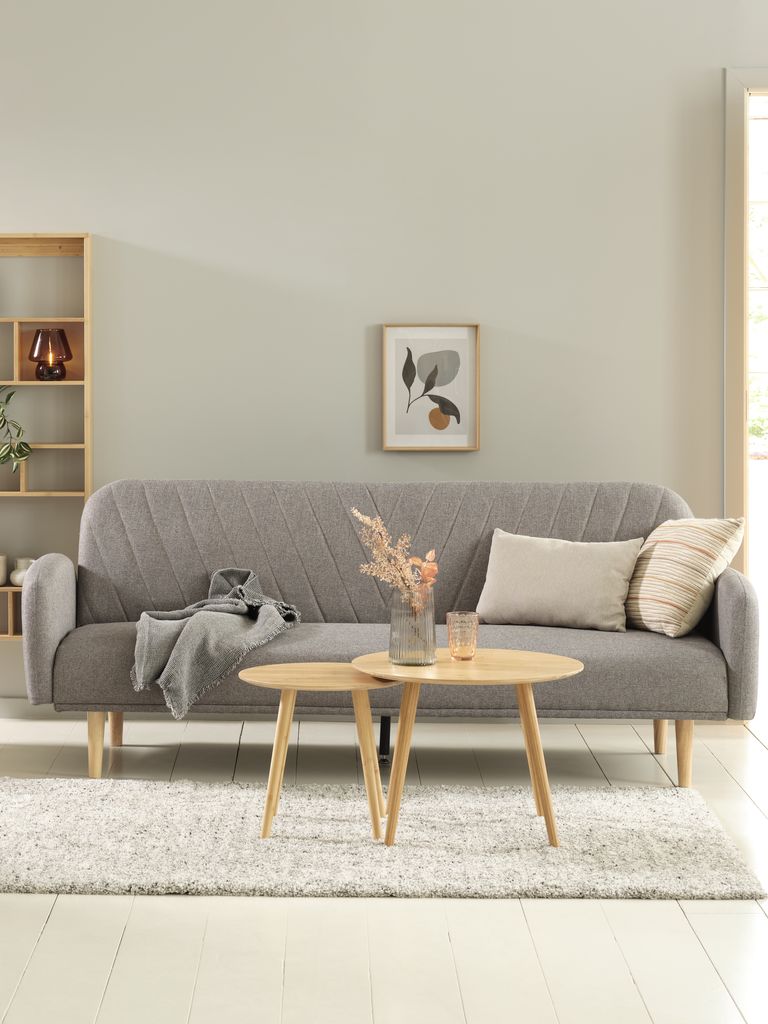 PARADIS sofa bed, light gray fabric/oak color