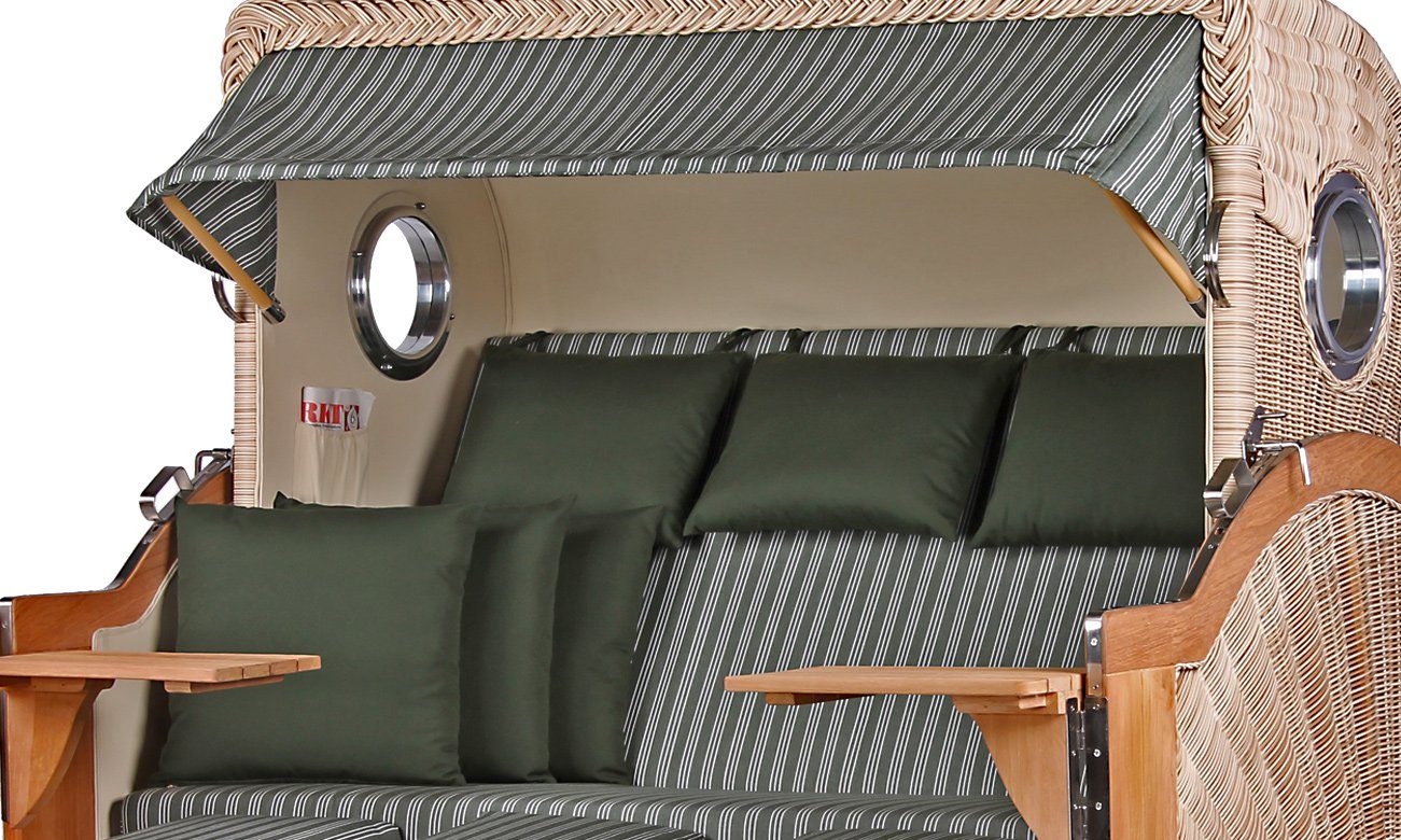 bene living Strandkorb Königssee 3-Sitzer Teak - PE shell - Modell 504, BxTxH: 170x95x170 cm, Volllieger ca. 175 Grad, Ostsee-Strandkorb, inkl. Liftersystem und Bullaugen