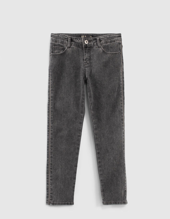 Jean slim gris taille haute bandes côtés fille