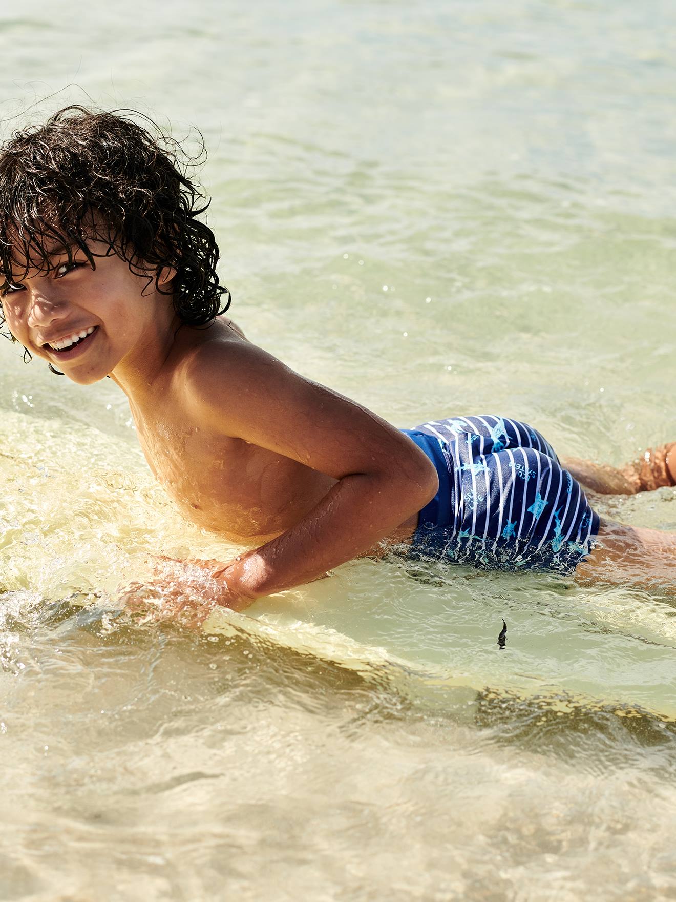 Boxer de bain imprimé tropical garçon rayé marine